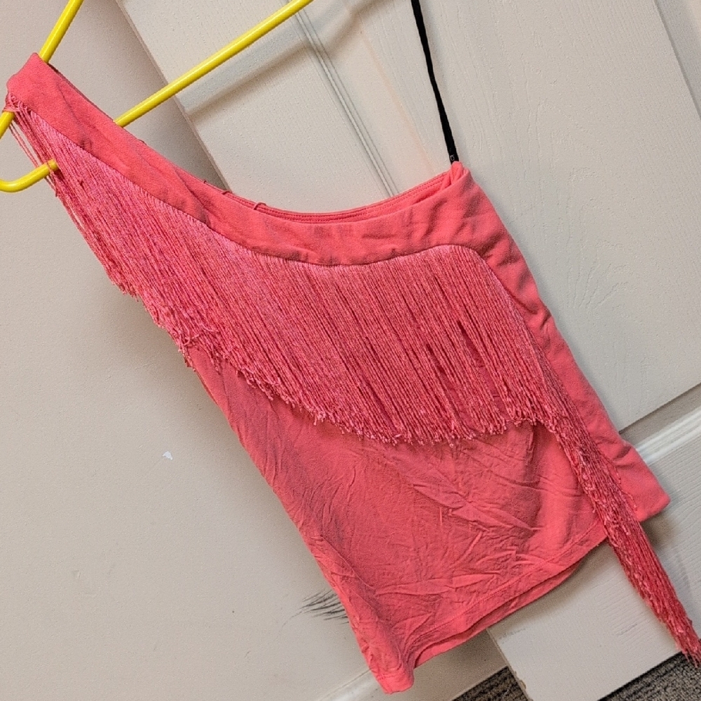 Bebe Coral Fringe One-Shoulder Top - Picture 3 of 3